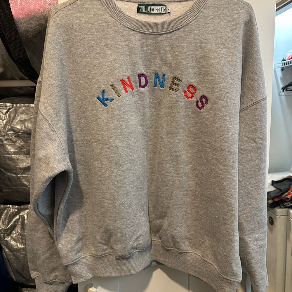 Girl Dangerous 'KINDNESS' Embroidered Grey Sweatshirt